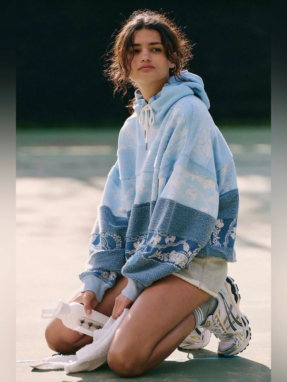 NWT FREE PEOPLE MOVEMENT Final Call Bandana Logo Hoodie | Blue Indigo Combo $168 - Picture 6 of 13